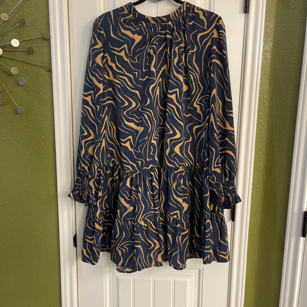 Navy and Tan Patterned Dress